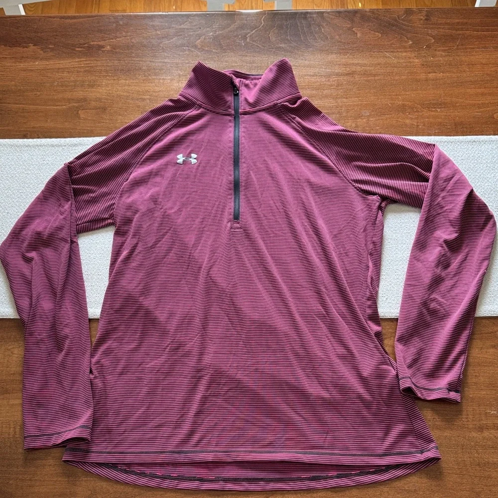 Under Armour Maroon/Pink/Gray Long Sleeve Pullover Quarter Zip Size Medium Loose - Picture 1 of 5